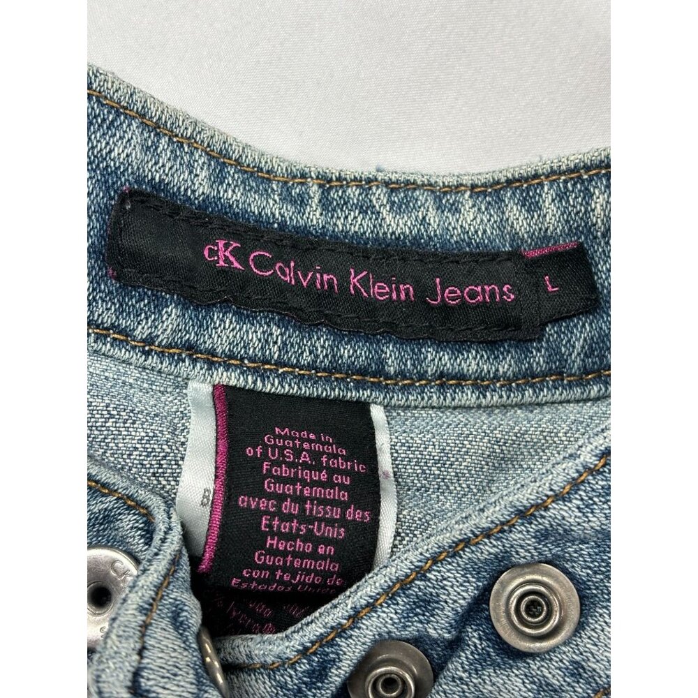 Calvin Klein Jeans Denim Jacket Womens Size L Snap Buttons Bib Collar - Picture 4 of 9